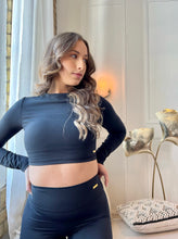 Load image into Gallery viewer, Charcoal Long Sleeve Crop Top