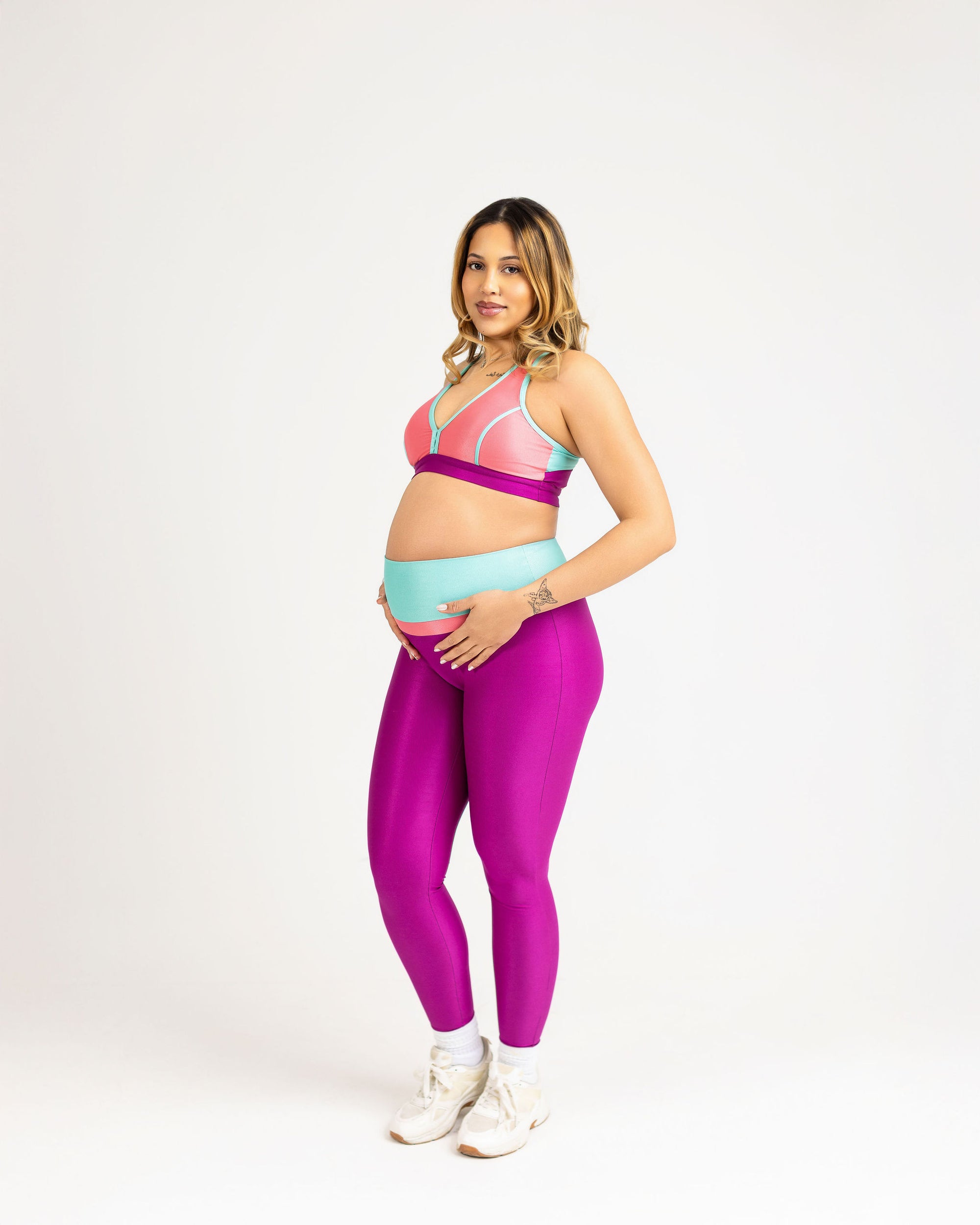 Bold Tri-Colour Leggings- Pink