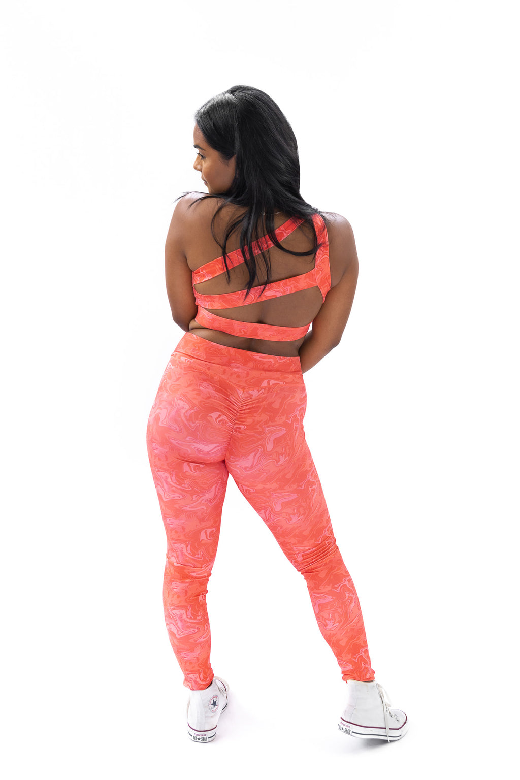 PEACH MARBLE SCRUNCH BUM LEGGINGS
