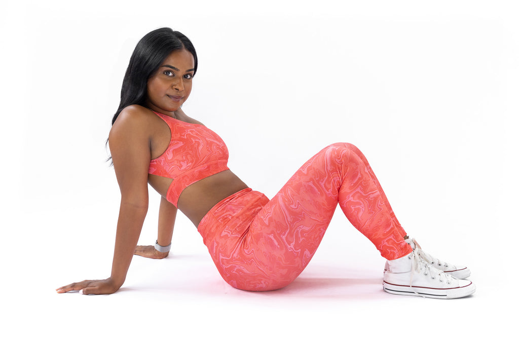 PEACH MARBLE ONE SHOULDER SPORT TOP