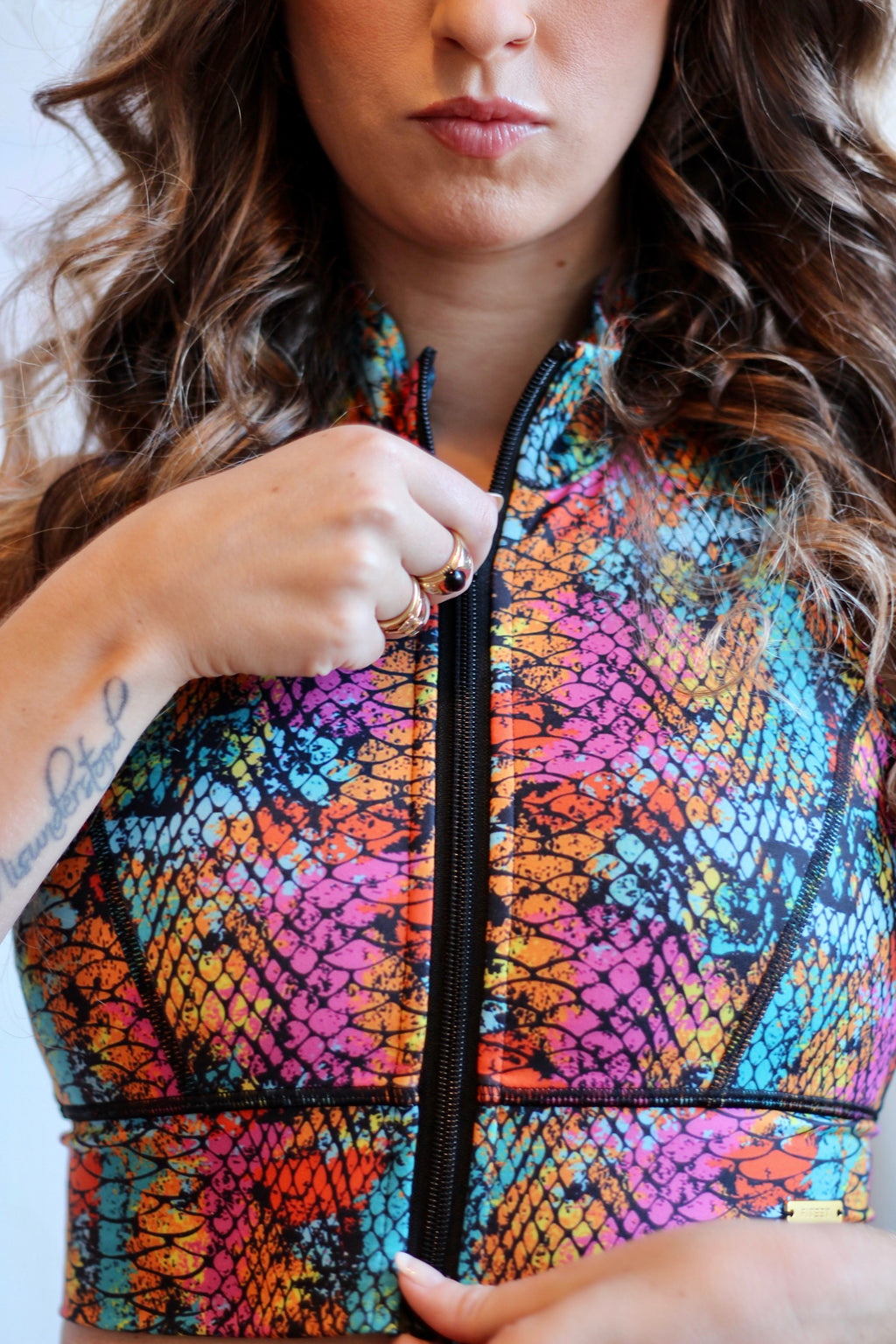 Rainbow Boa Crop Zip Up