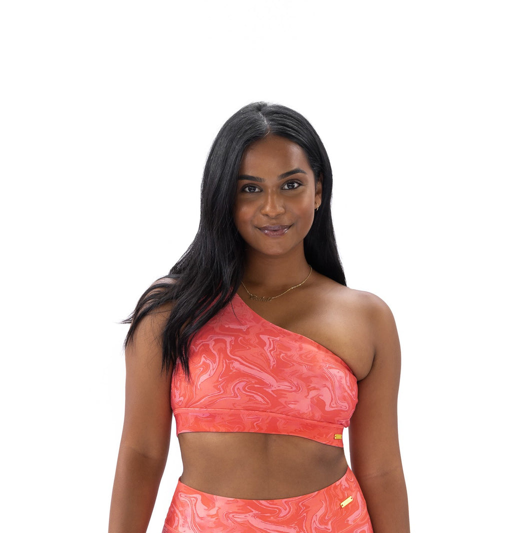 PEACH MARBLE ONE SHOULDER SPORT TOP